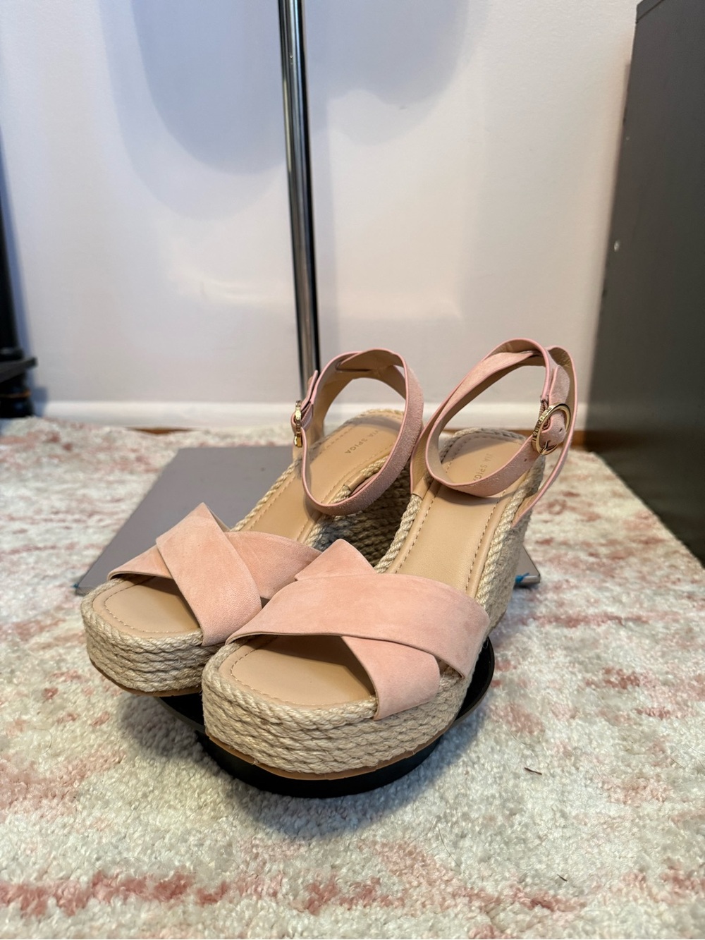 Via Spiga Blush Pink Suede Espadrille Wedge Sandals
